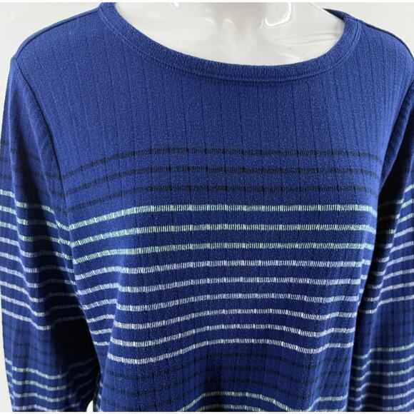 Talbots Womens Top Plus Size 2X Blue Ribbed Long Sleeve Tee Shirt Cotton Blend - Picture 2 of 6